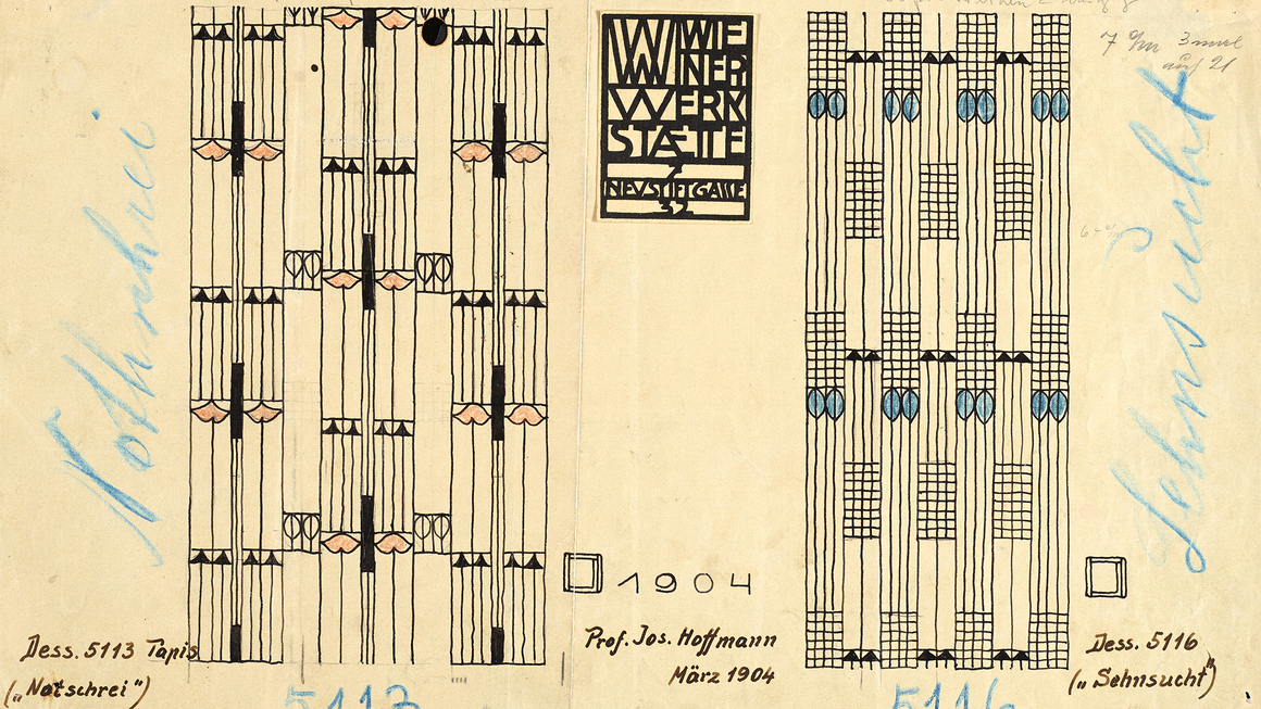 Josef Hoffmann. <i>Designs 5113 & 5116</i>, 1904. Pencil, crayon, India ink on paper. Photography courtesy of Leopold Museum.